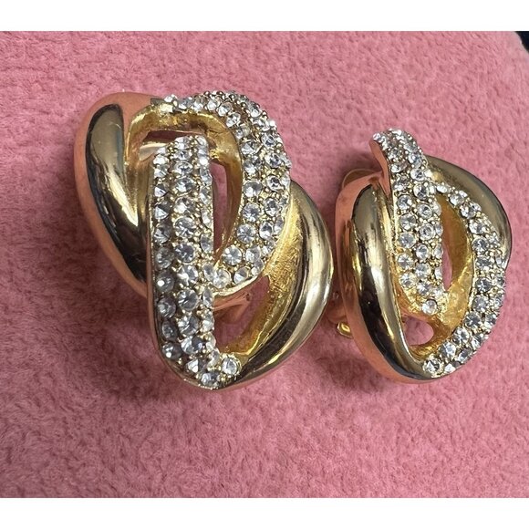 Vtg Christian Dior Earrings Signed Rhinestone Gold tone Runway Statement Clip On - Picture 5 of 11